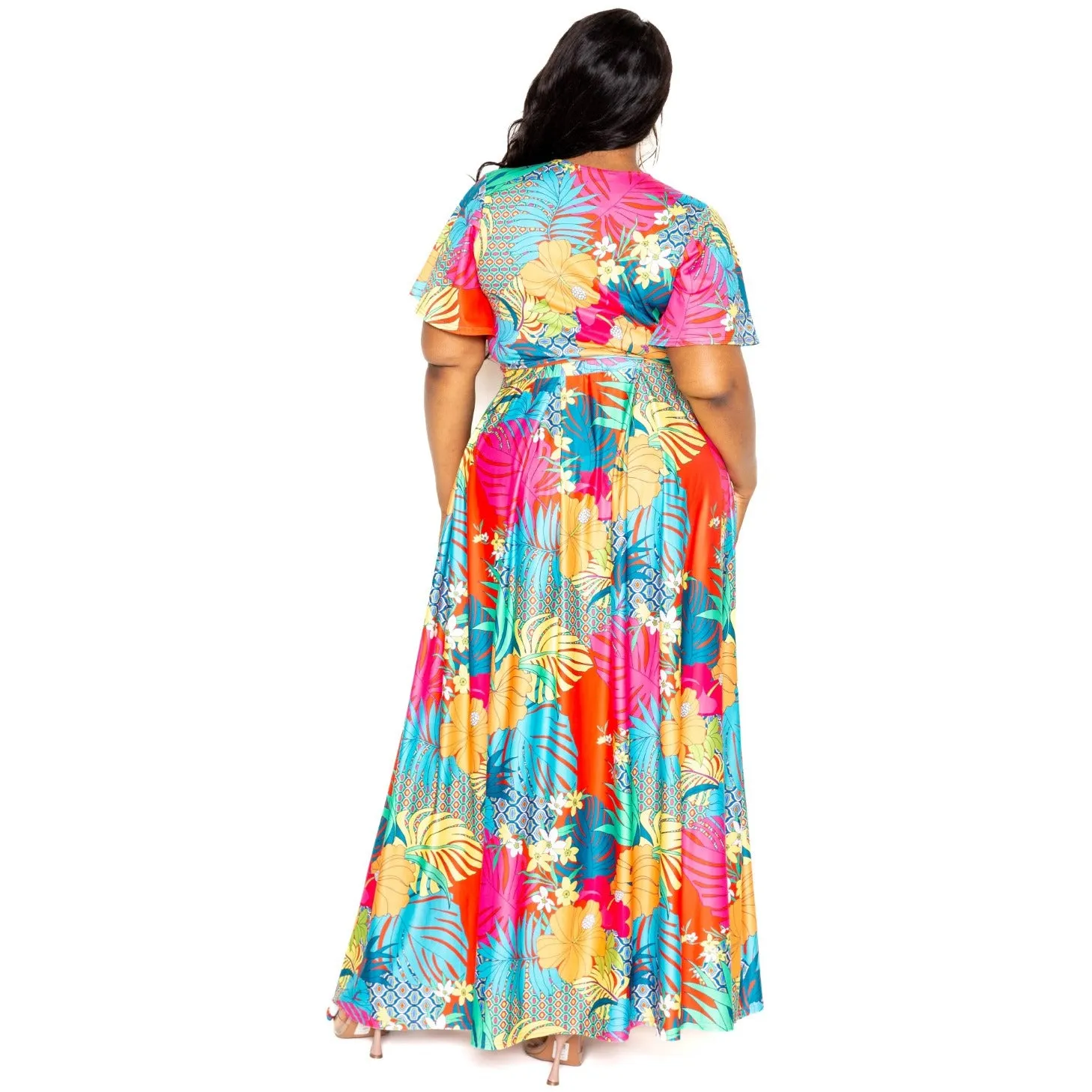 Elegant 2 Piece Plus-size Tropical Floral maxi Skirt & Top set