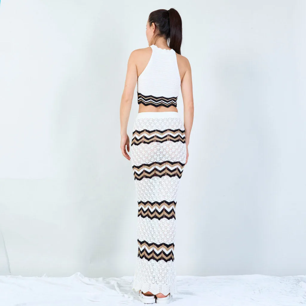 Elegant chevron knit top and maxi skirt set wholesale