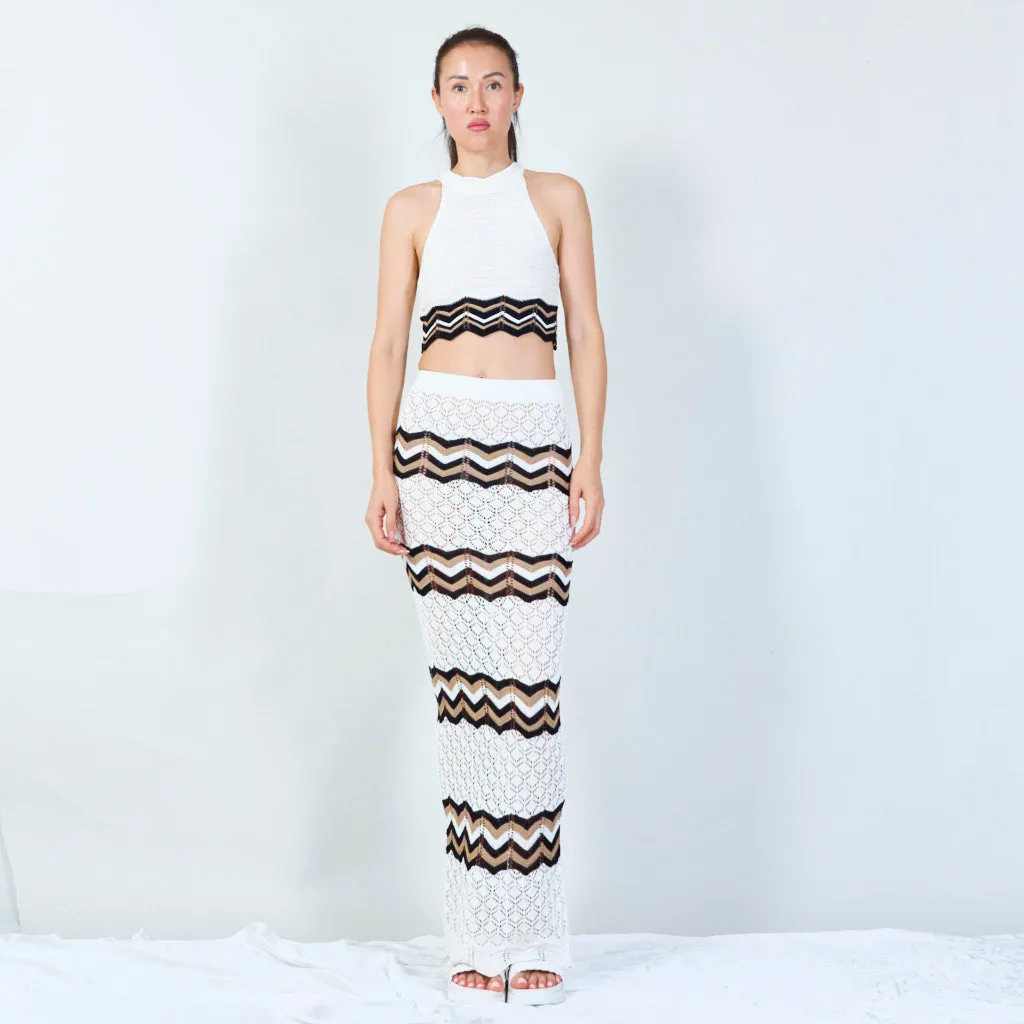 Elegant chevron knit top and maxi skirt set wholesale