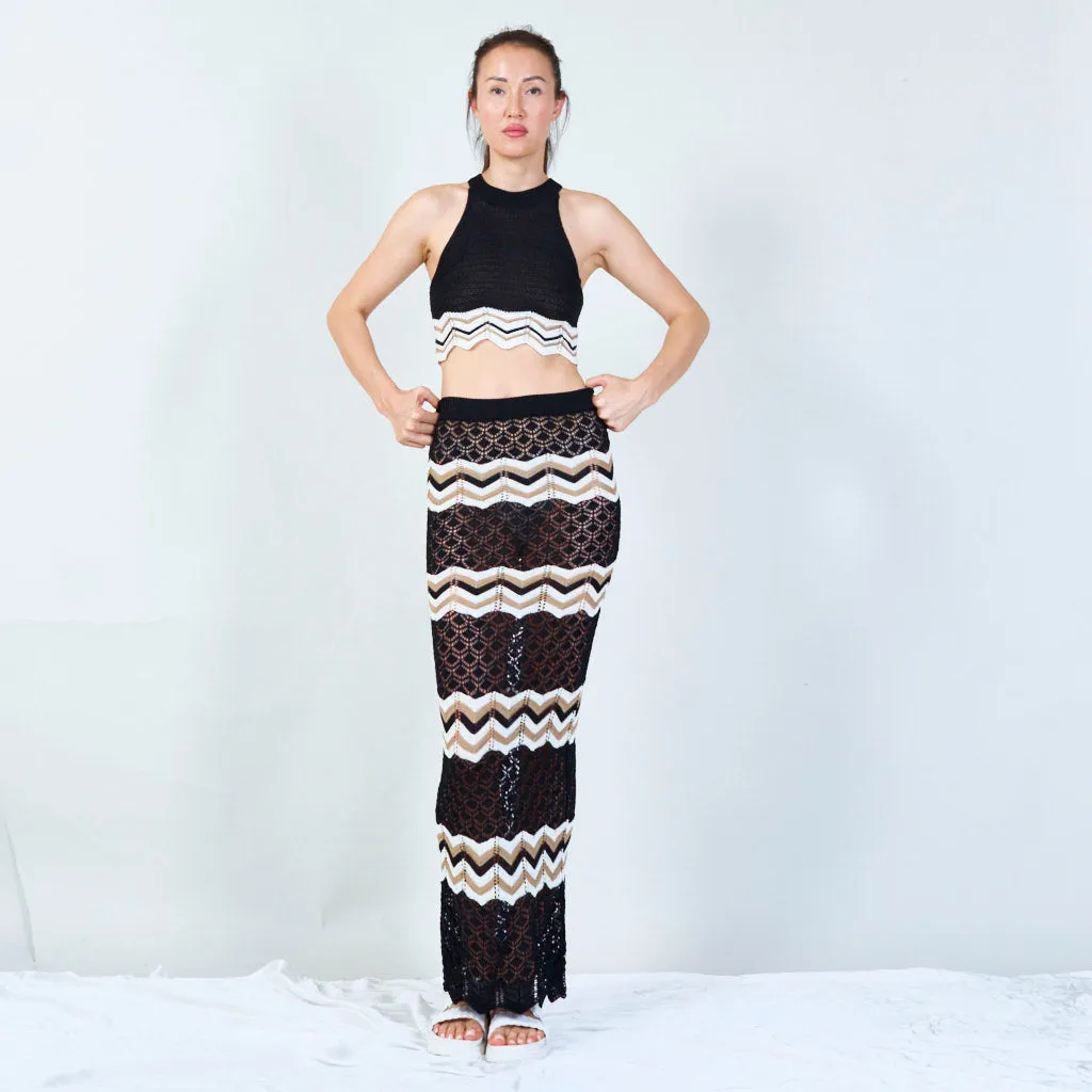 Elegant chevron knit top and maxi skirt set wholesale