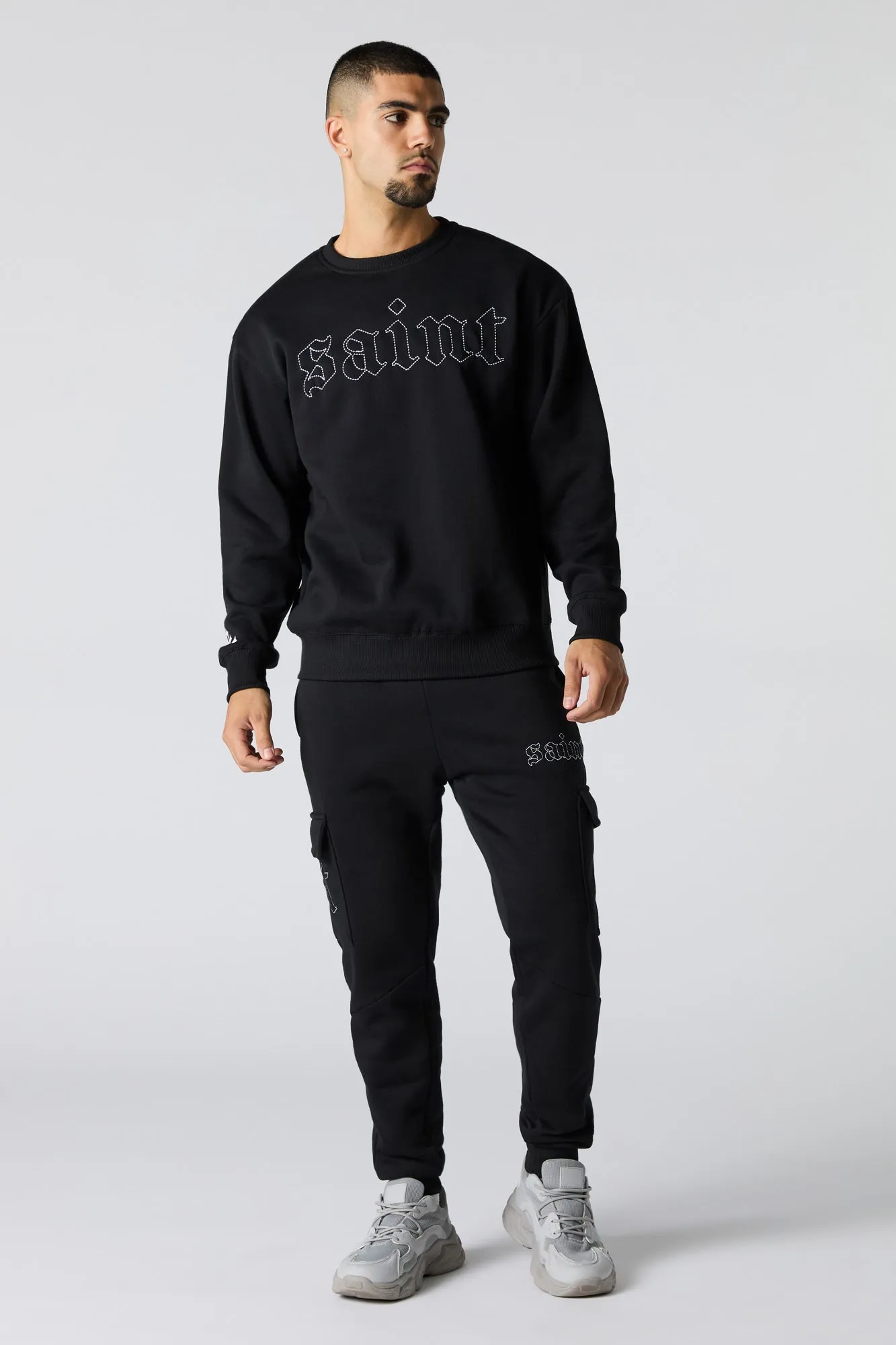 Embroidered Fleece Cargo Jogger