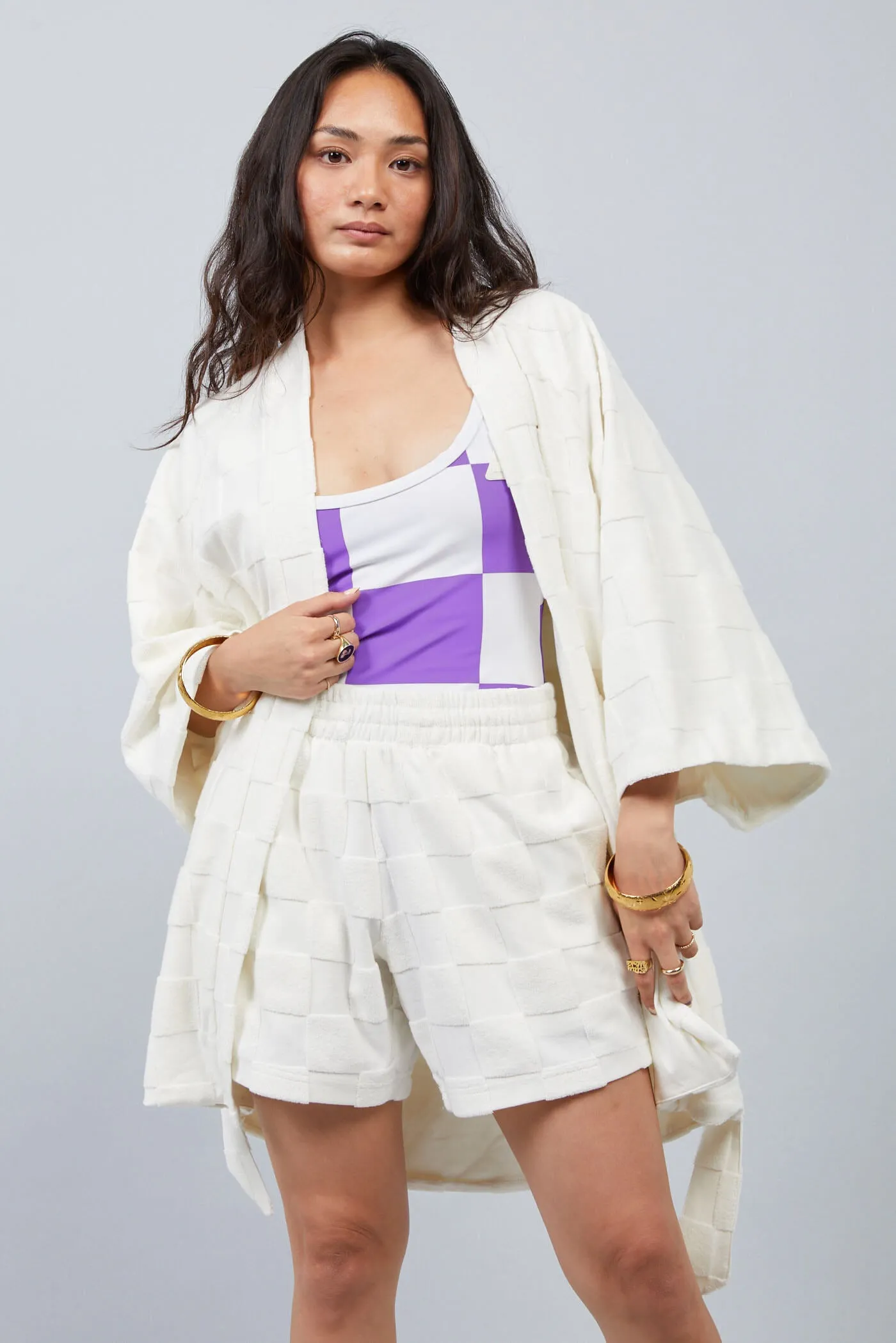 Estelle Terrycloth Check Robe - Butter