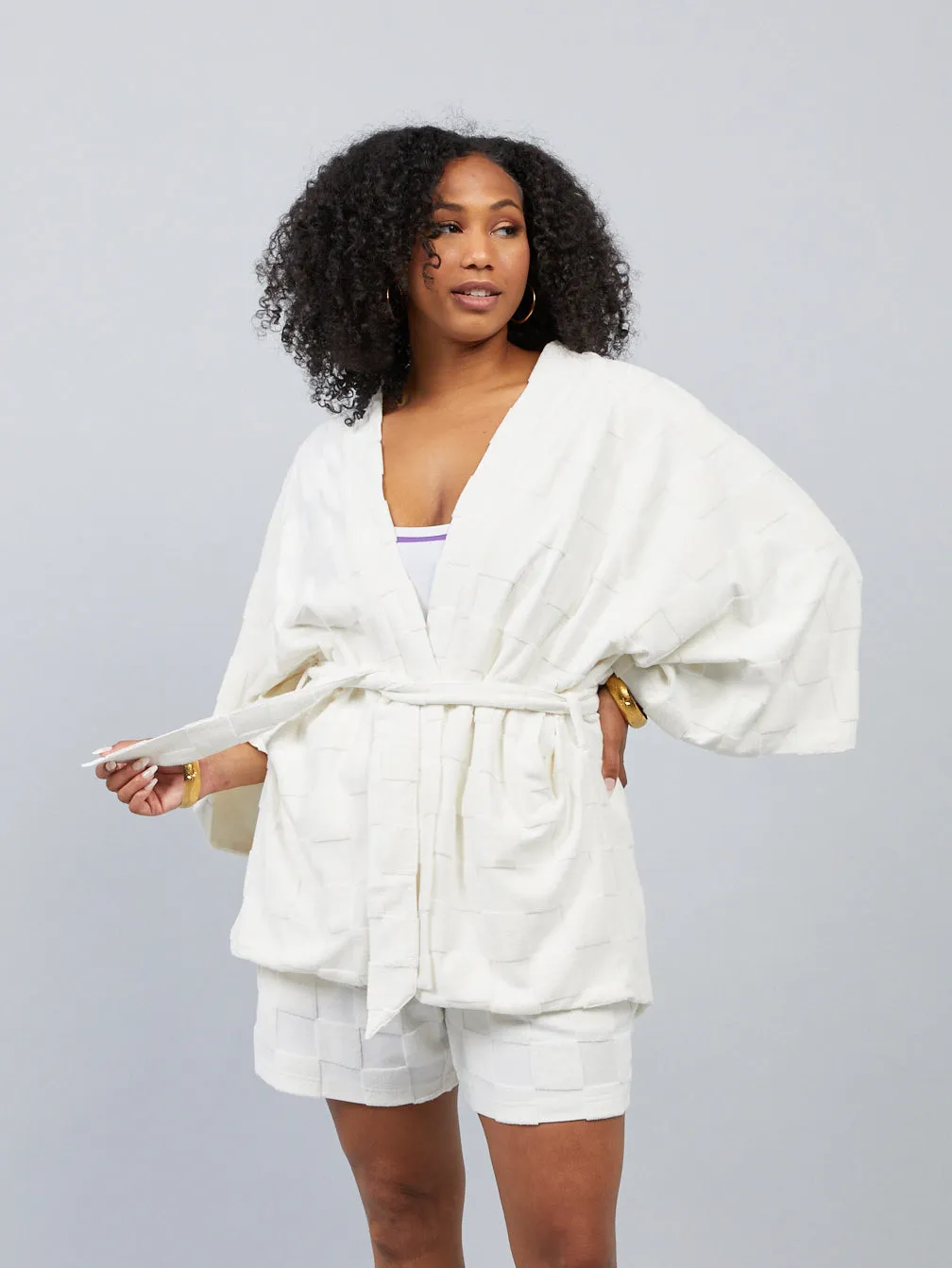 Estelle Terrycloth Check Robe - Butter