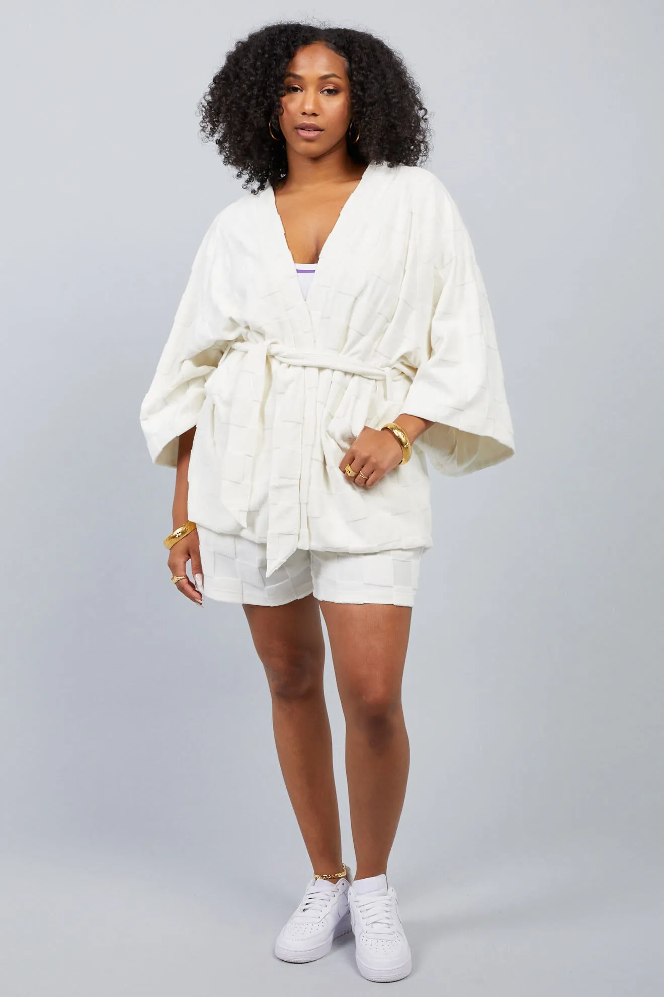 Estelle Terrycloth Check Robe - Butter