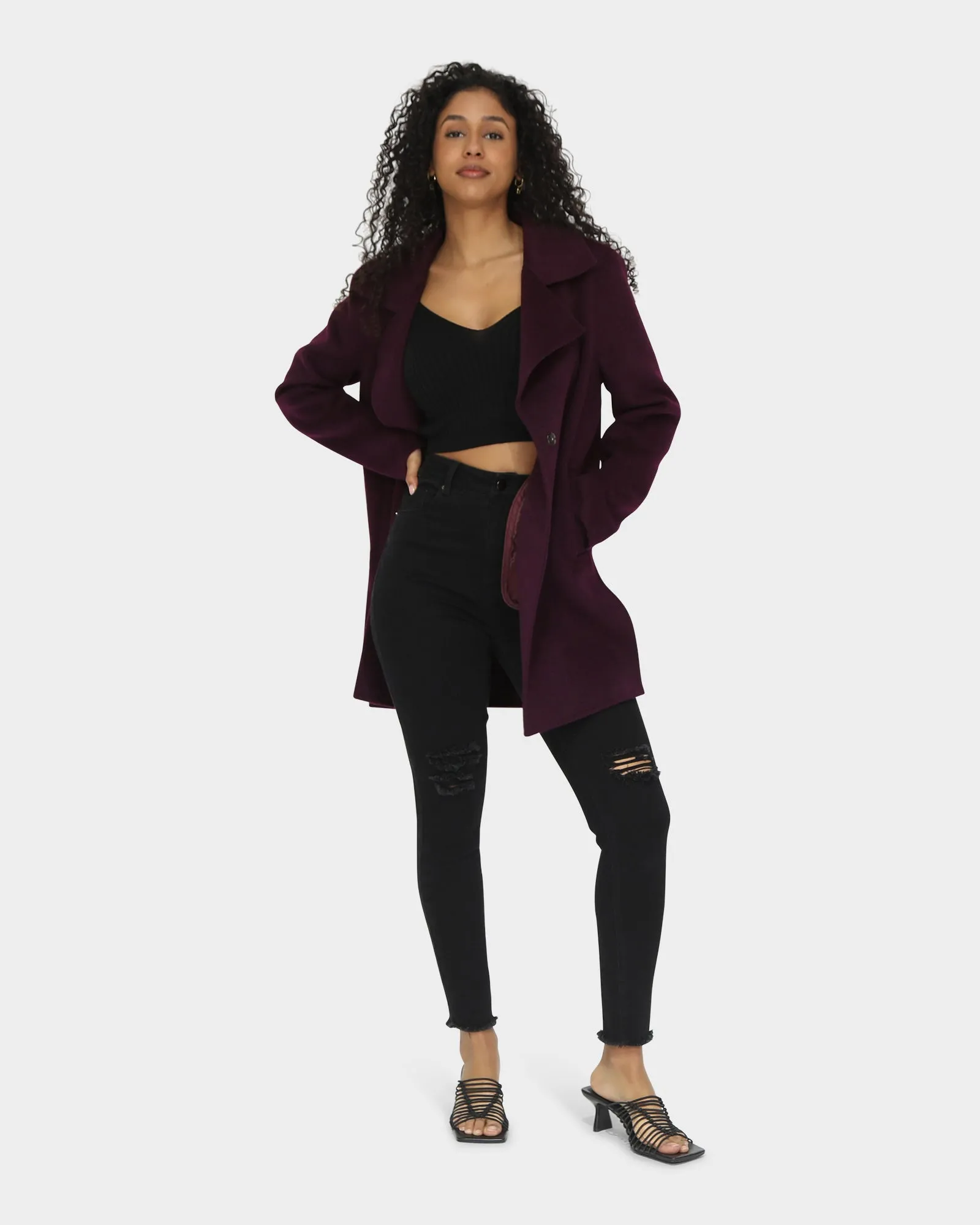 Ex-Boyfriend Wool Blend Oversized Jacket - Deep Plum