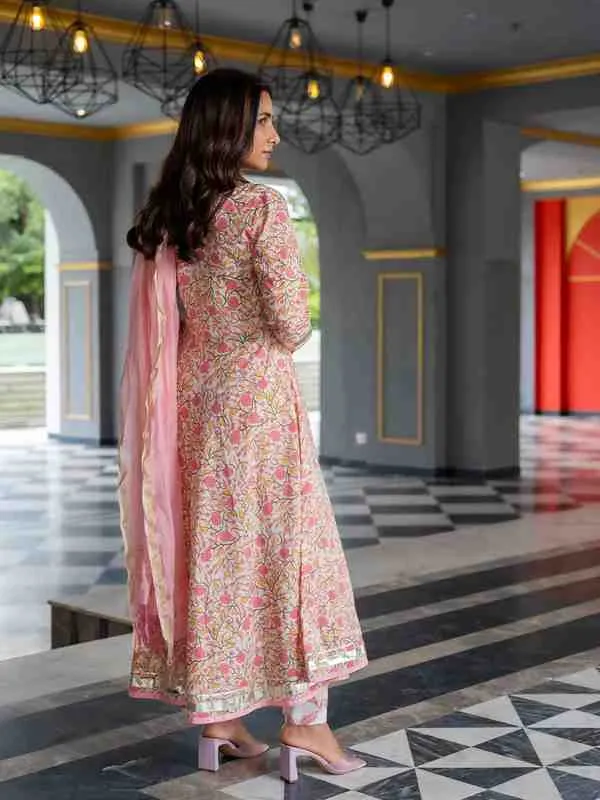 Floral Print Flared A-Line Kurta With Pants & Dupatta