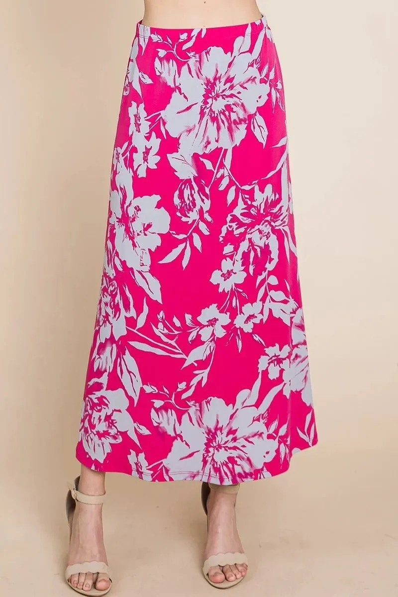 Floral Printed Maxi Skirt With Elastic Waistband