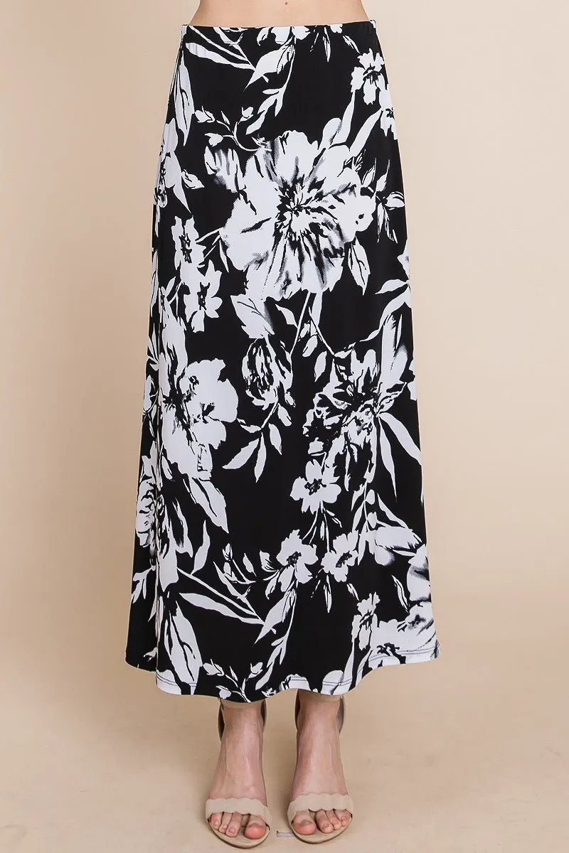 Floral Printed Maxi Skirt With Elastic Waistband