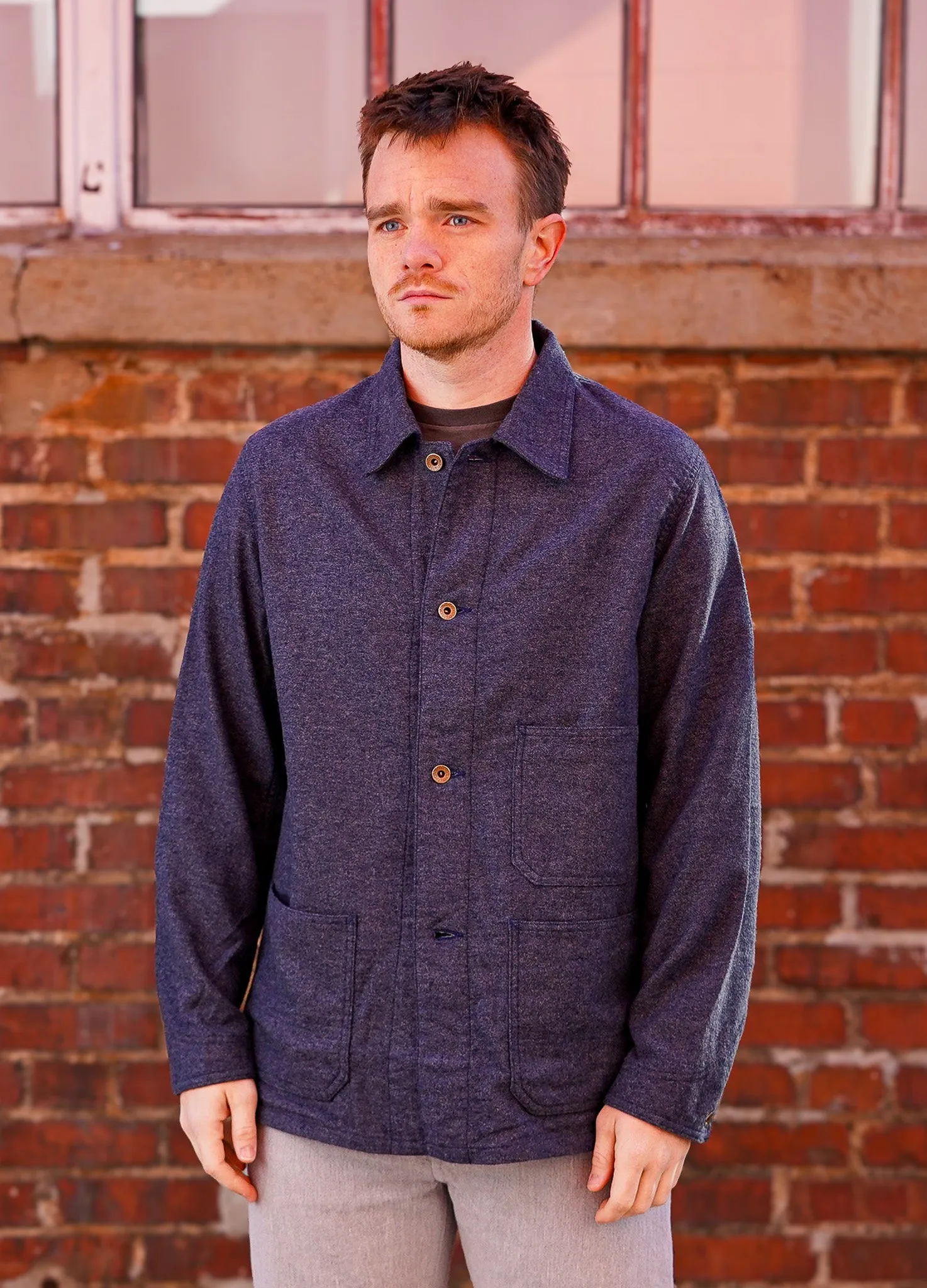 Fullcount 2015-10 Wool Cashmere Herringbone Chore Jacket - Navy