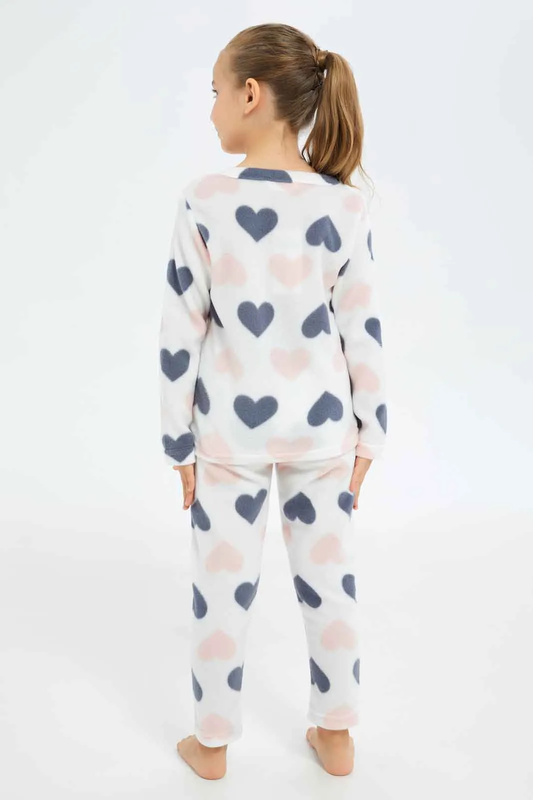 Girls Cream Heart Pyjama Set (2 Piece)