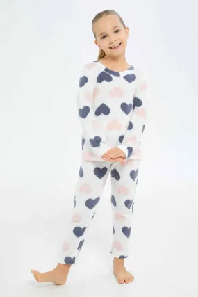 Girls Cream Heart Pyjama Set (2 Piece)