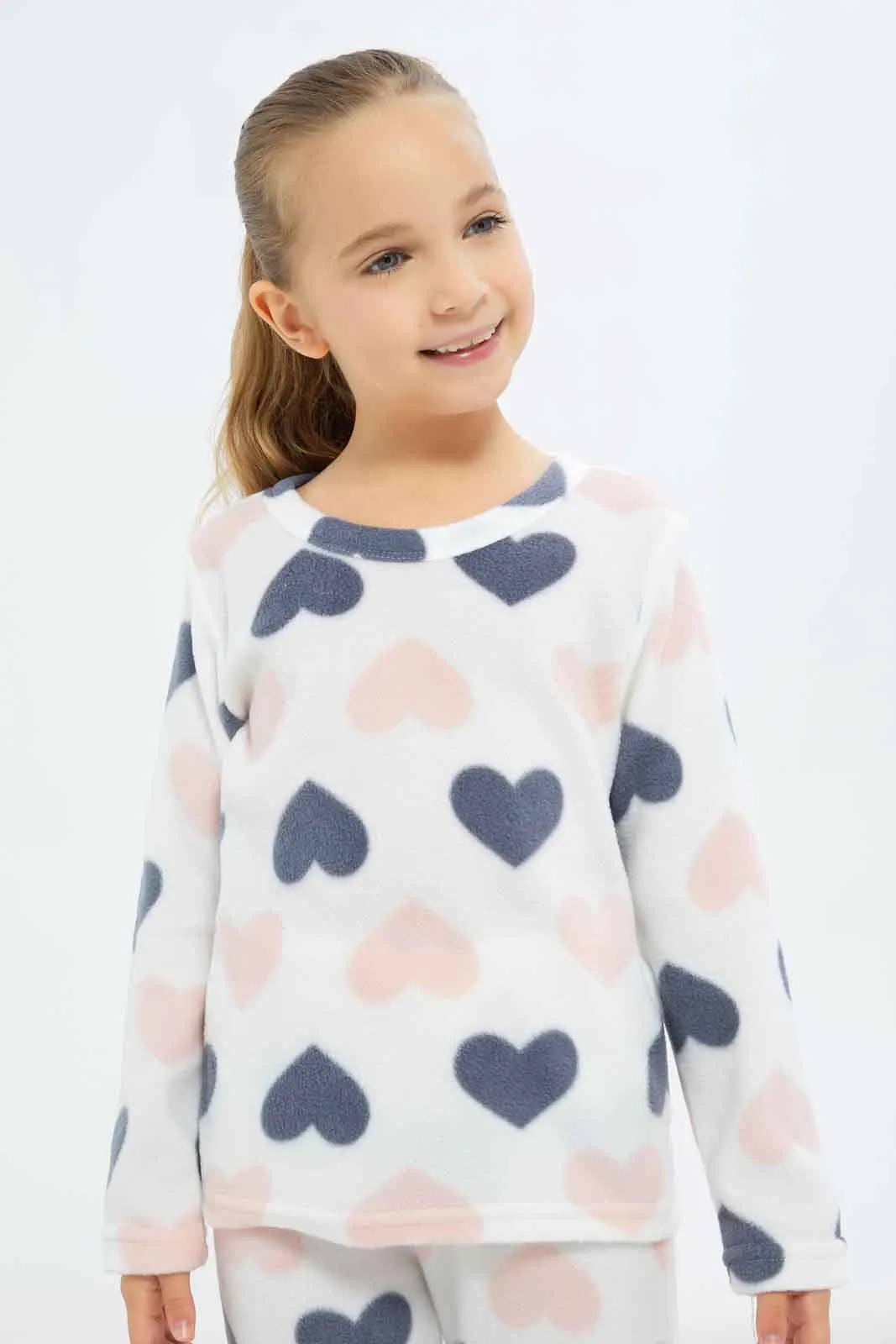 Girls Cream Heart Pyjama Set (2 Piece)