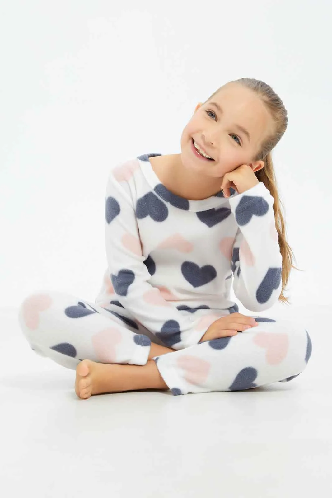 Girls Cream Heart Pyjama Set (2 Piece)