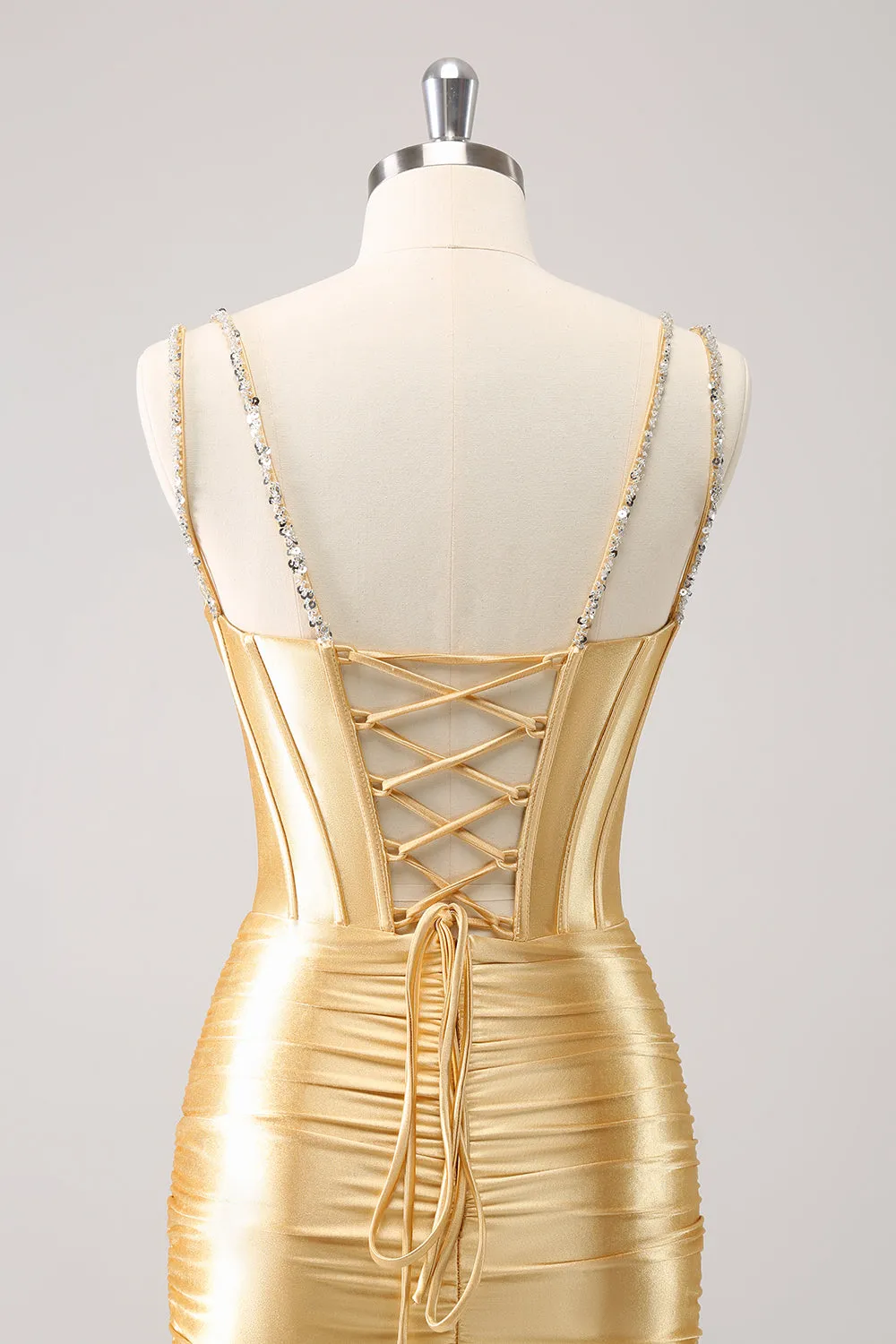 Gorgeous Golden Bodycon Corset Short Metallic Homecoming Dress with Sequins