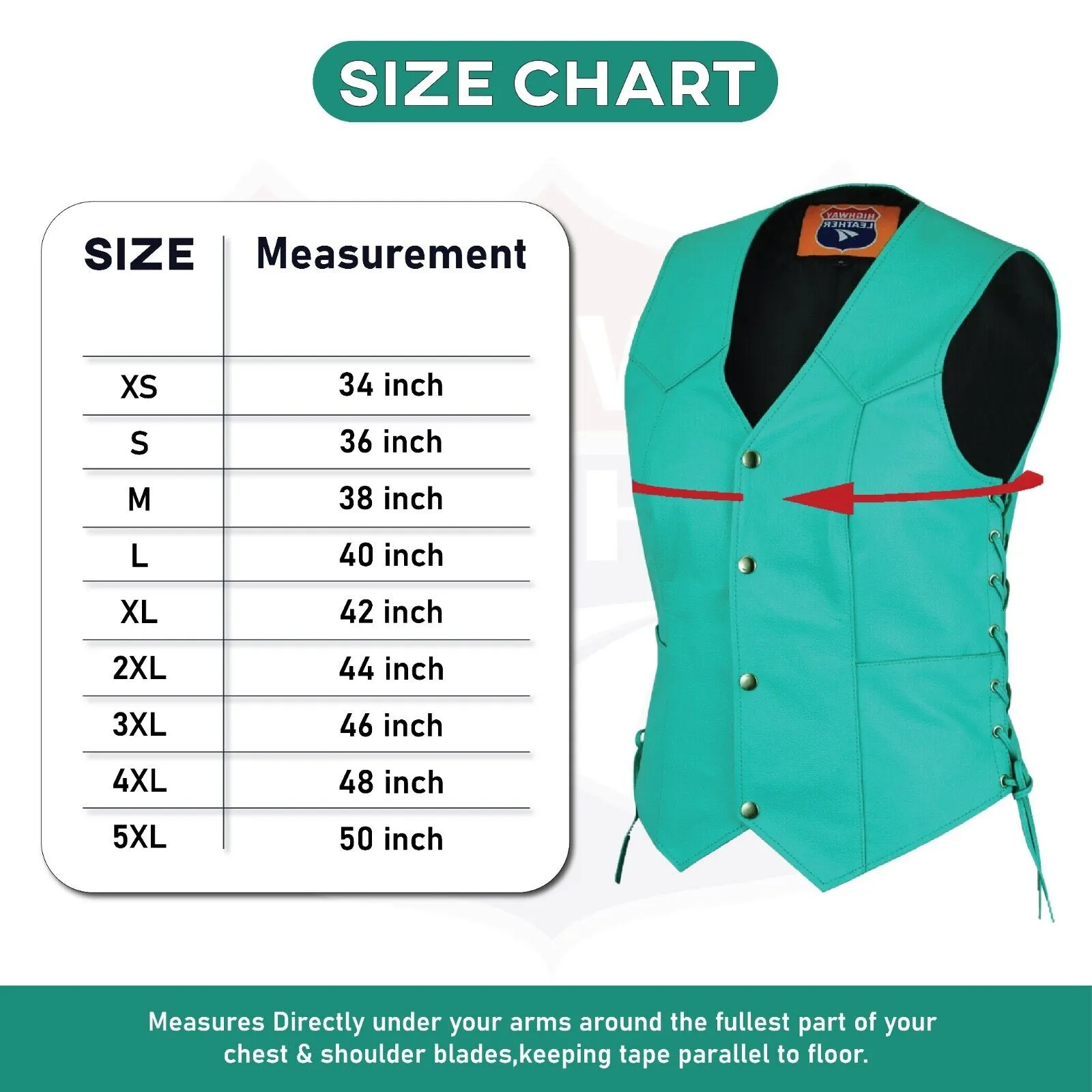 HL14501TEAL Women's Teal color side laced Leather Vest with Gun pockets for clubs