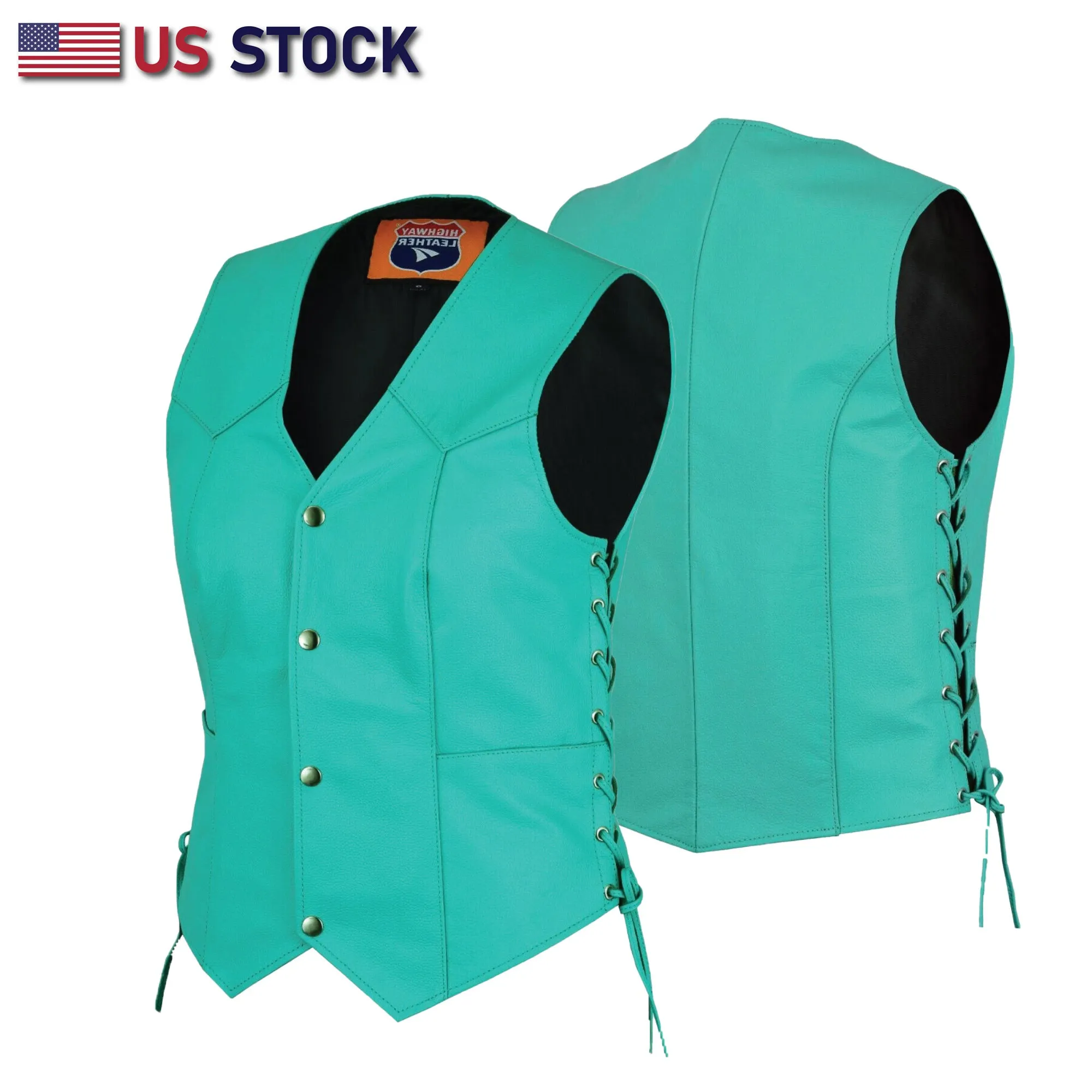 HL14501TEAL Women's Teal color side laced Leather Vest with Gun pockets for clubs