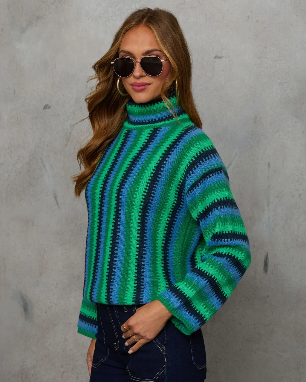 Joyful One Striped Knit Turtleneck Pullover Sweater