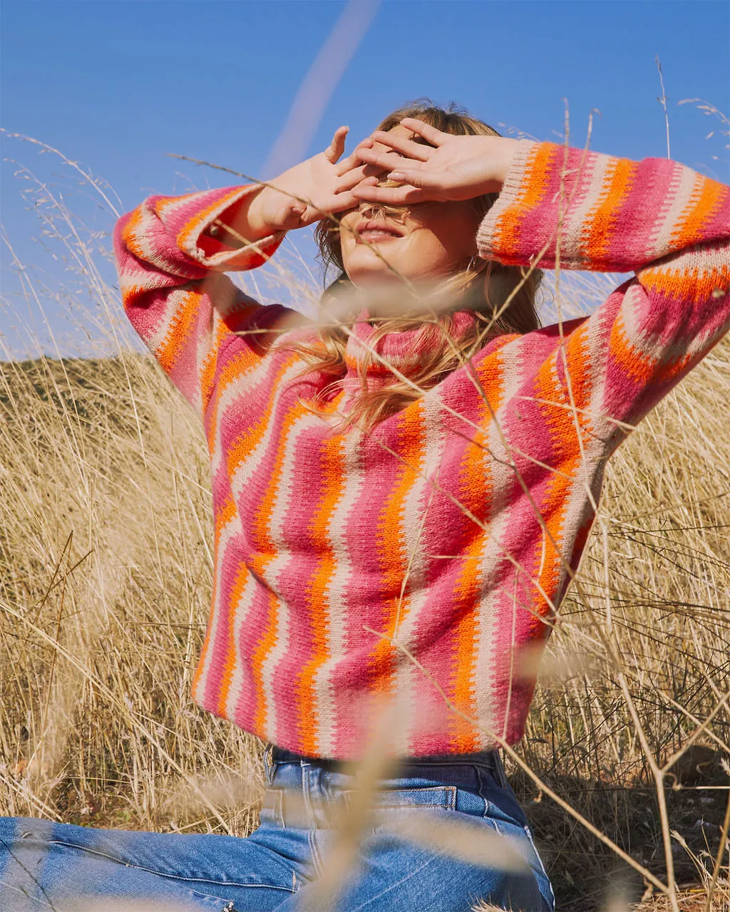 Joyful One Striped Knit Turtleneck Pullover Sweater