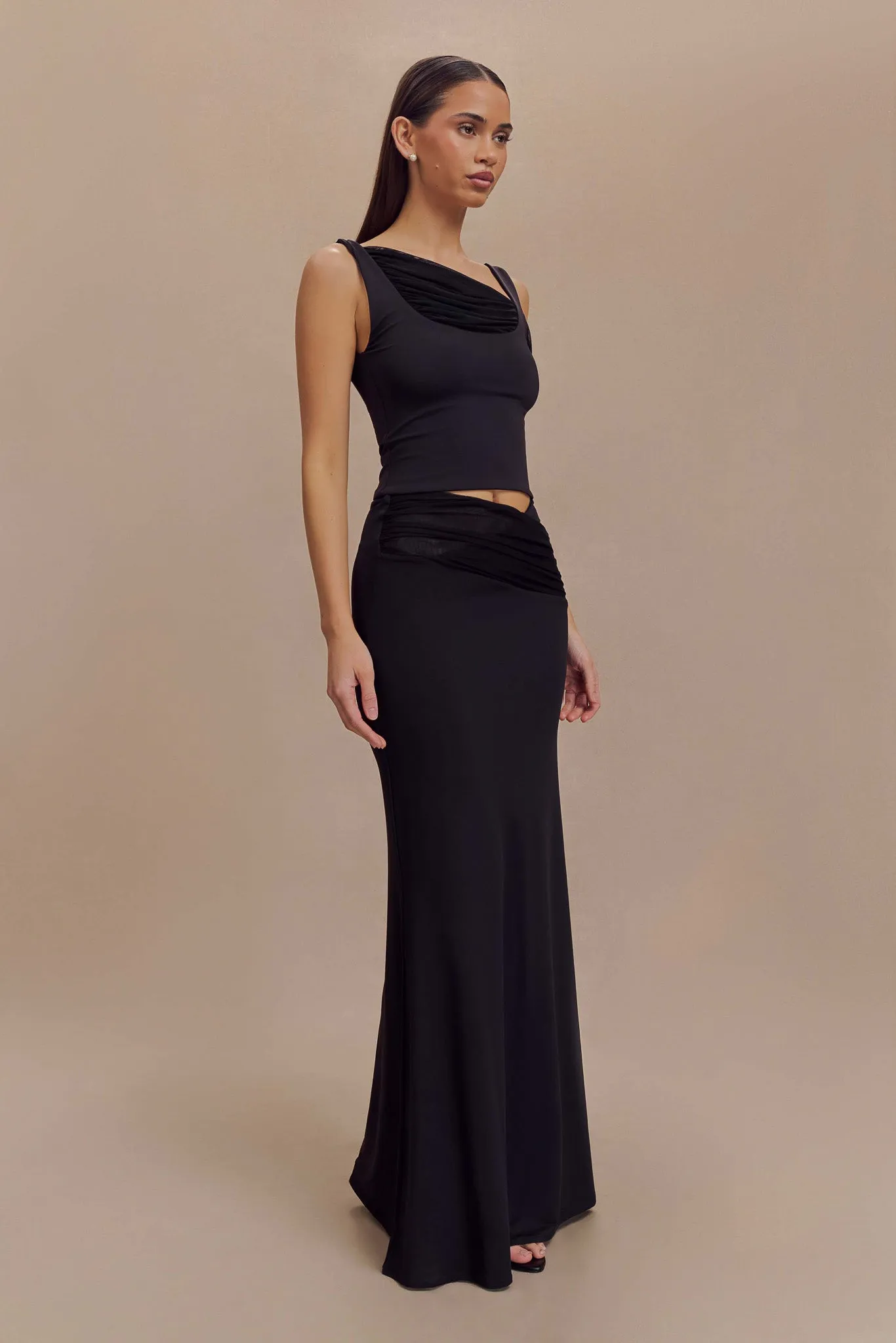 Jules Recycled Nylon And Mesh Maxi Skirt - Black