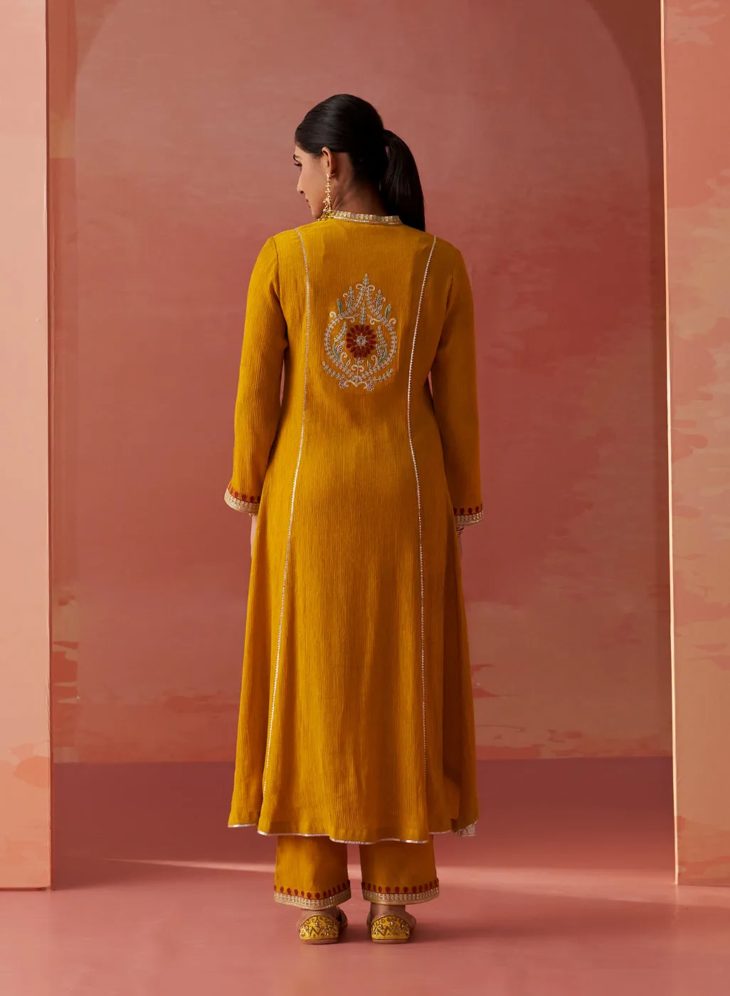 Karima Mustard Embroidered Viscose Kurta Set for Women