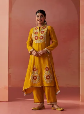 Karima Mustard Embroidered Viscose Kurta Set for Women