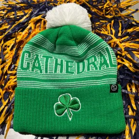 Kelly Green Striped Cathedral Pom Pom Beanie