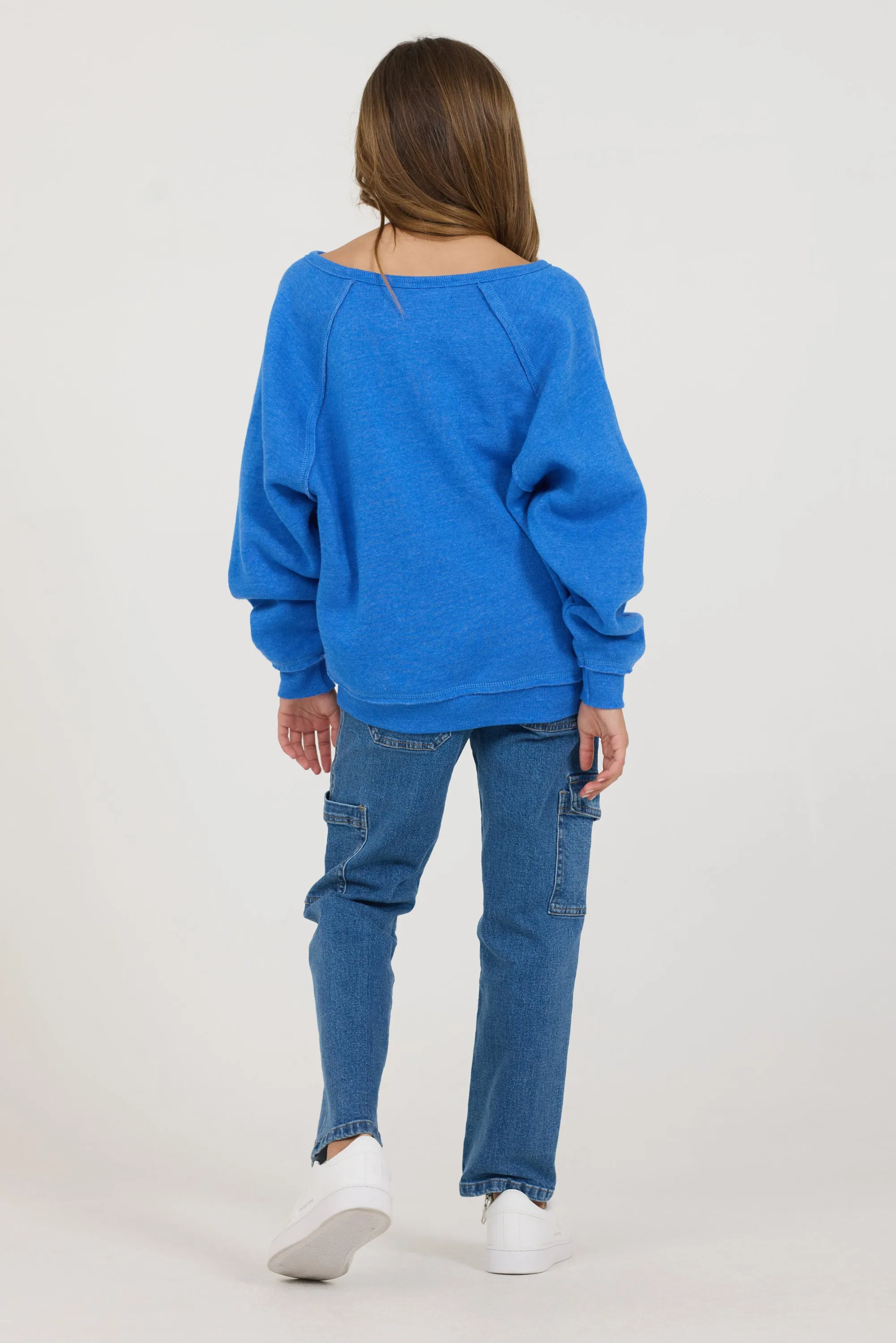 Kids Cobalt Hi-Lo Off The Shoulder Sweatshirt