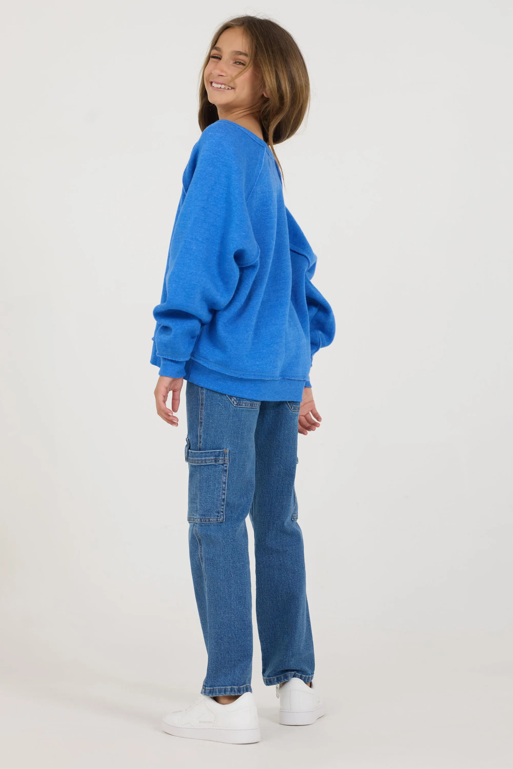 Kids Cobalt Hi-Lo Off The Shoulder Sweatshirt