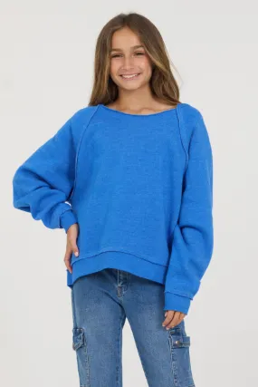 Kids Cobalt Hi-Lo Off The Shoulder Sweatshirt