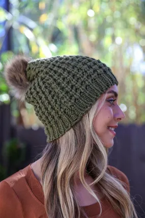 Kyra Waffle Knit Pompom Hat