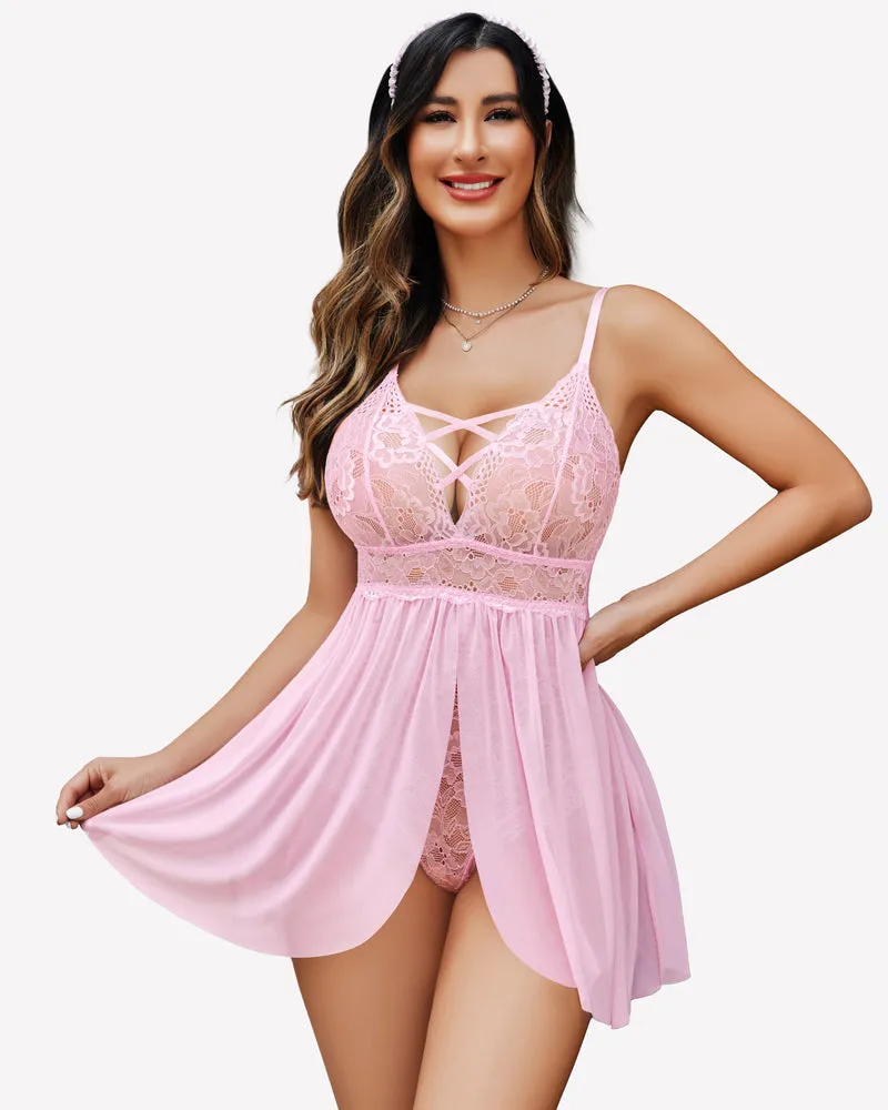 Lace Sleepwear Babydoll Teddy Lingerie Dress