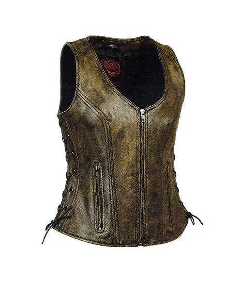 Ladies Distressed Brown Leather Vest 4531.09 WV DBRN