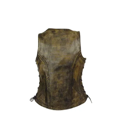 Ladies Distressed Brown Leather Vest 4531.09 WV DBRN