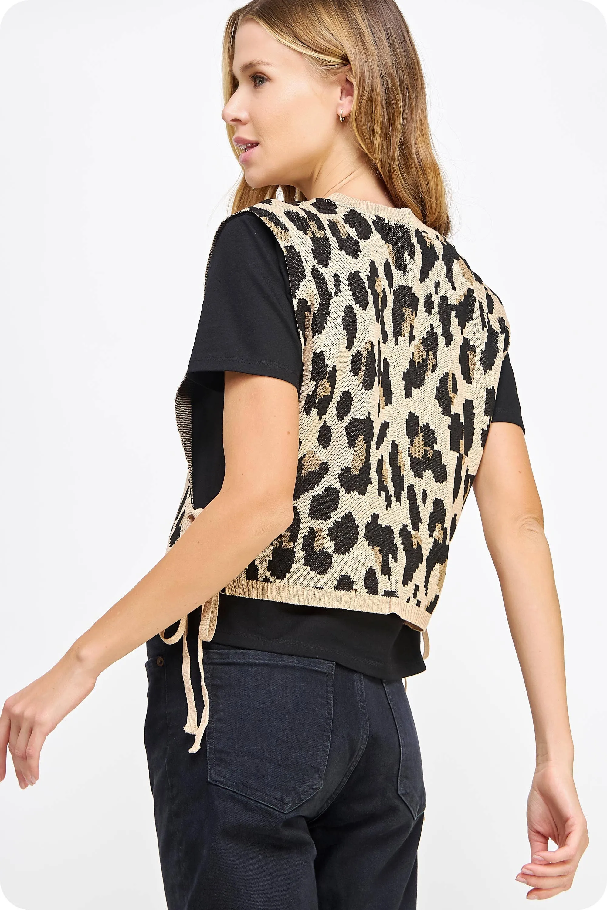 Leopard Knit Contrast Knit Tee Top