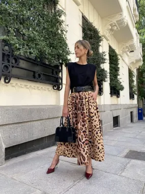 Leopard Print Midi Skirt