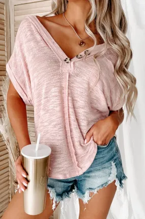 Let Her Be Slub-Knit Henley Top (Light Pink)