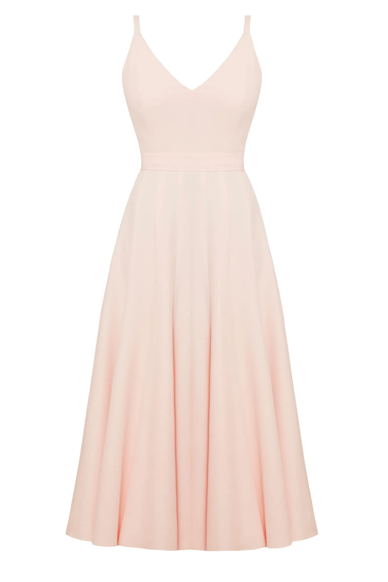 LINDA pastel pink flared midi dress