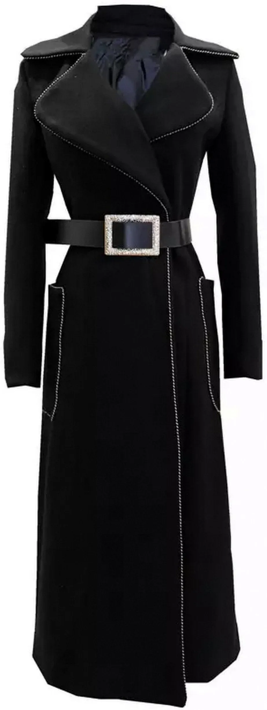 Long Black Wool-Blend Coat