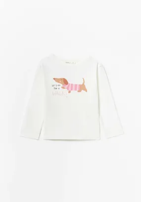 Long Sleeve Dog Tshirt - Ecru