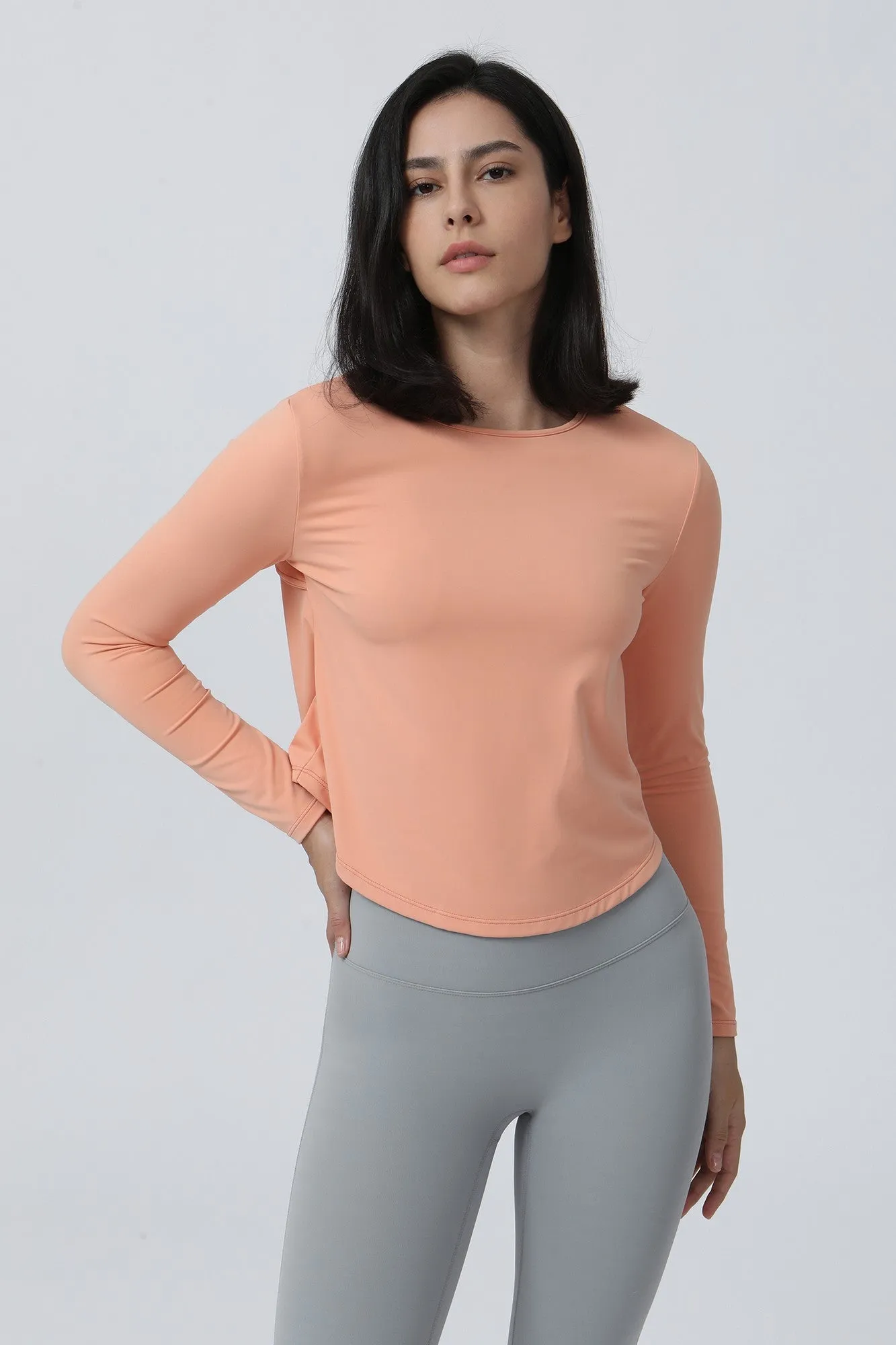 Long Sleeve Ruched Back Cutout Crop Top