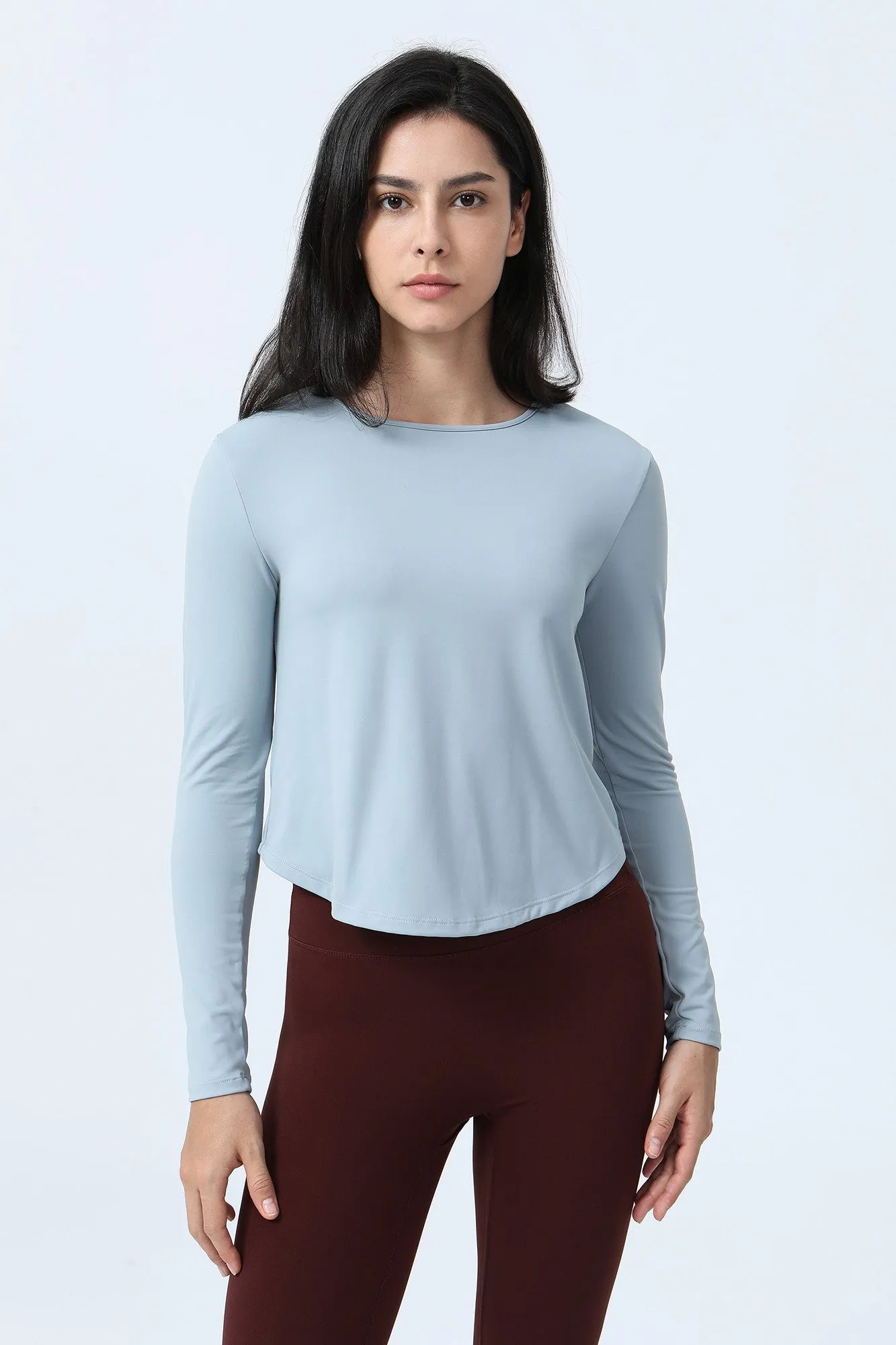 Long Sleeve Ruched Back Cutout Crop Top