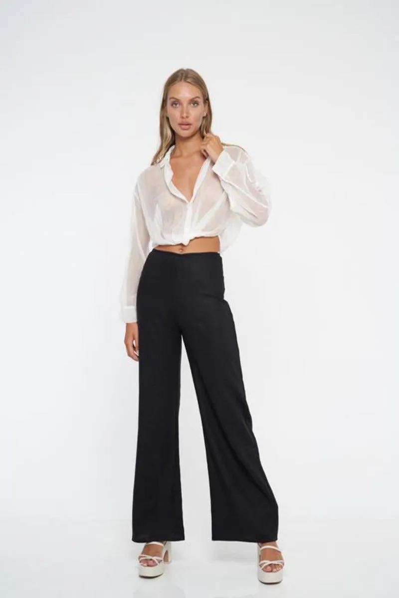 Margot Linen Flare pant / Black