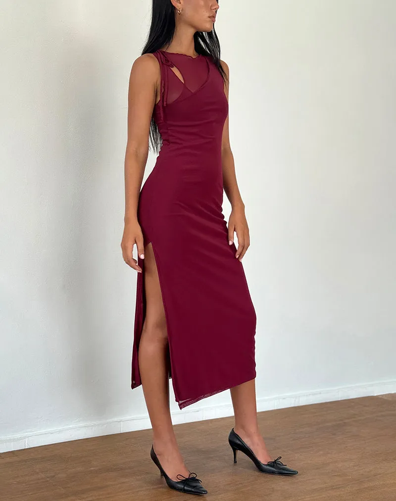 Marlo Asymmetric Midi Dress in Burgundy