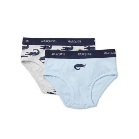 Marquise Boys Crocodiles 2 Pack Underwear - Blue/Grey Marle