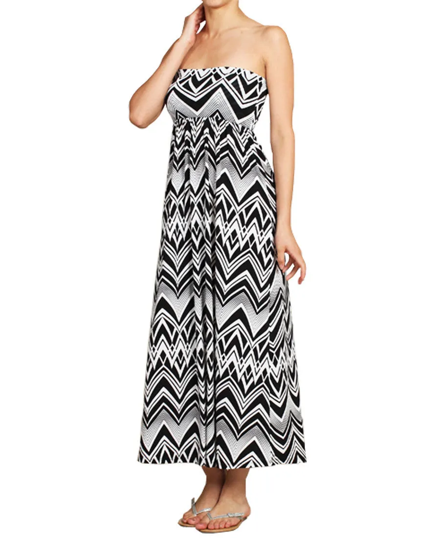 Maxi Skirt Convertible Dress Black White Tribal