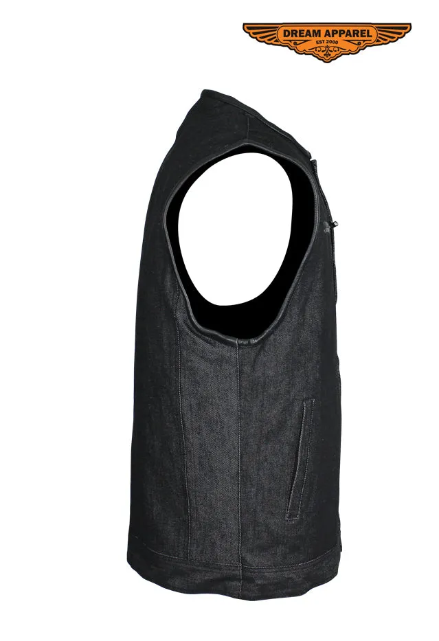 Men's Black Denim Club Vest W/ Gun Pockets