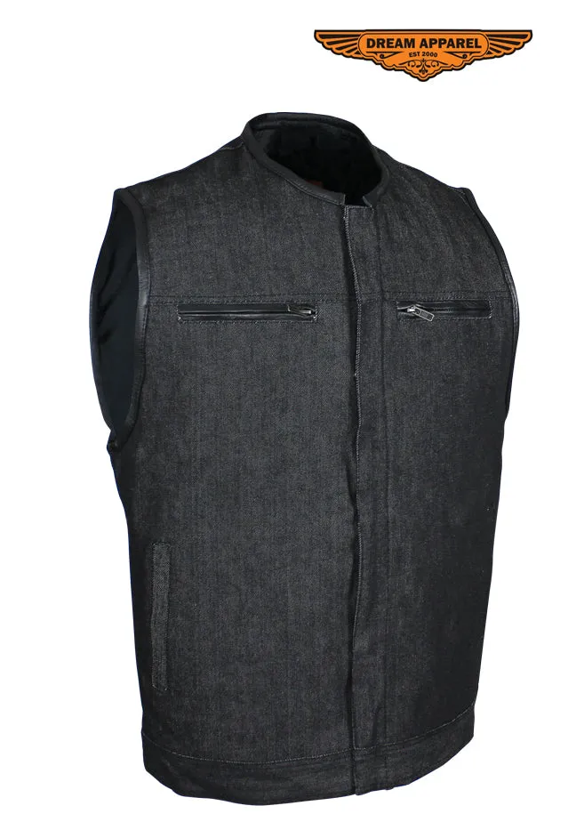 Men's Black Denim Club Vest W/ Gun Pockets