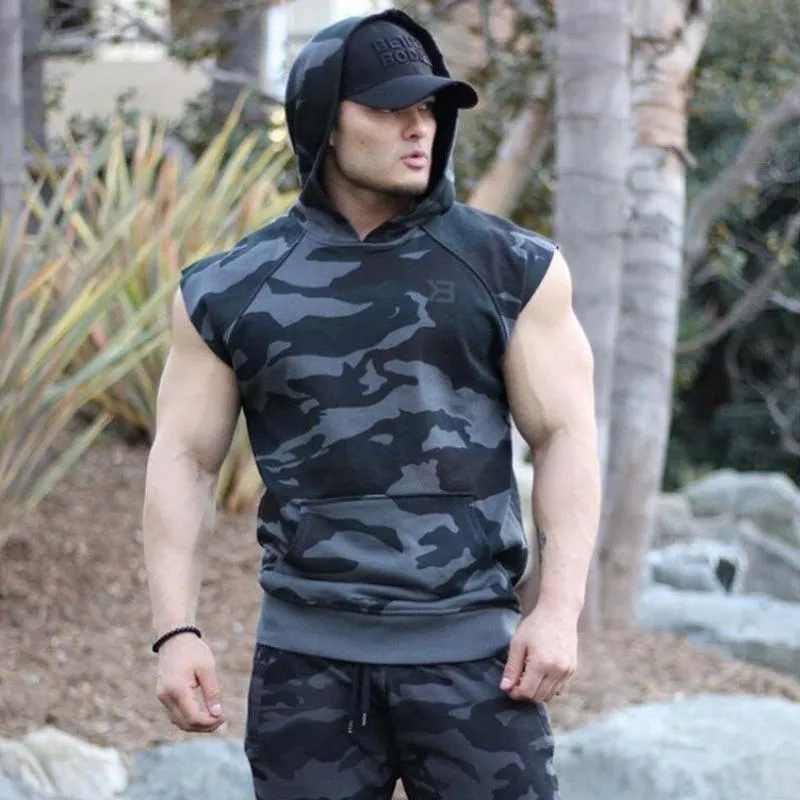 Men's Casual Sports Hooded Sleeveless T-shirt