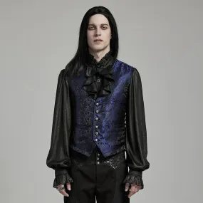 Men's Gothic Floral Jacquard Lace-up Black Blue Vest