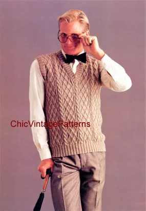 Men's Vest Knitting Pattern, Vintage Sleeveless Vest, Instant Download